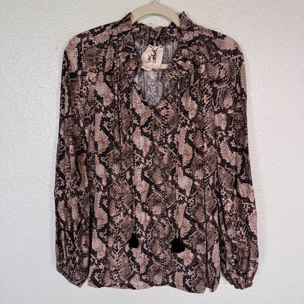 Figue Top Women Small Lilah Snake Print Blouse Tassel Boho Reptile Print Viscose